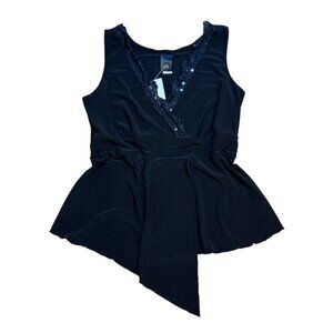 Y2K Black‎ Sleeveless Lace & Sequin Trim Peplum Top Womens Size M
